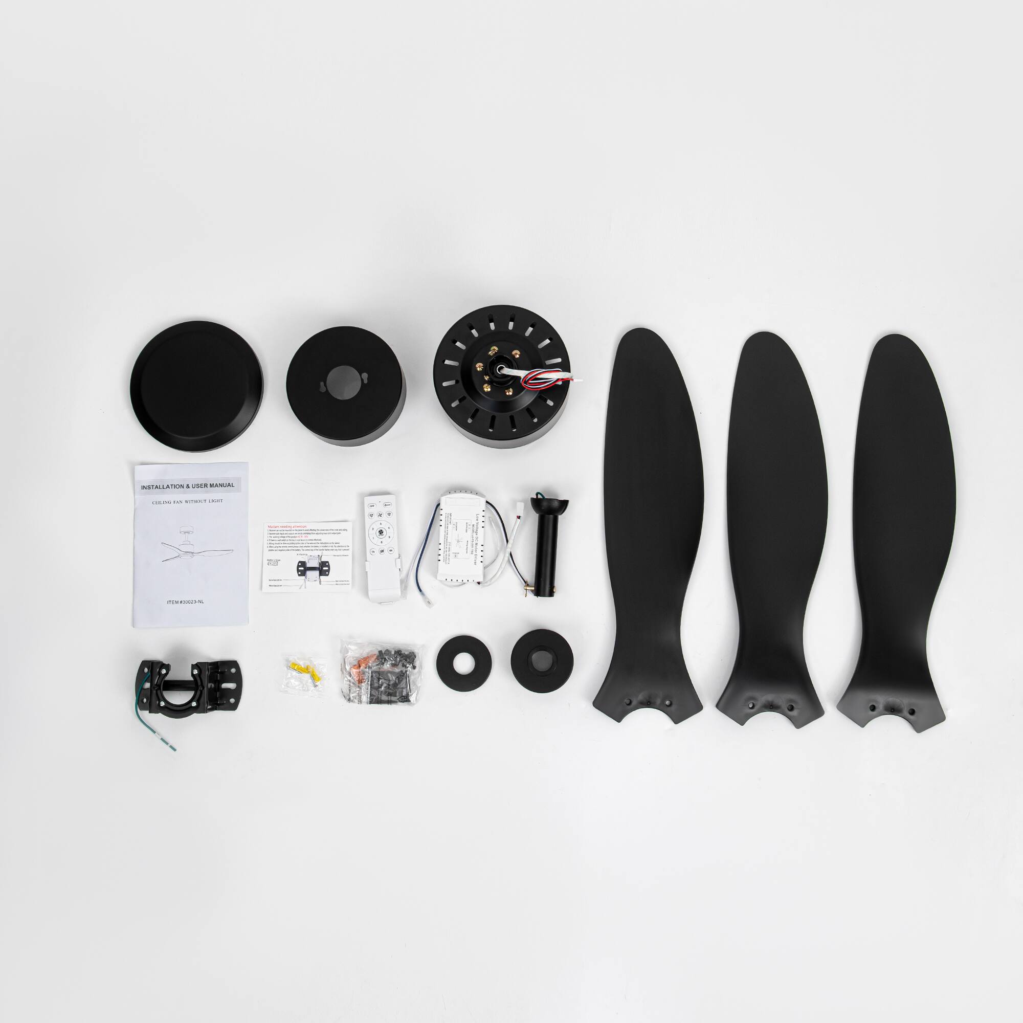 Alt View 8. Breezary - 42" Modern Indoor Ceiling Fan, 3 ABS Blades, 6-Speed DC Motor, Remote Control, Timer, 5'' Downrod, Light/No Light Option - Matte Black (Without Light).