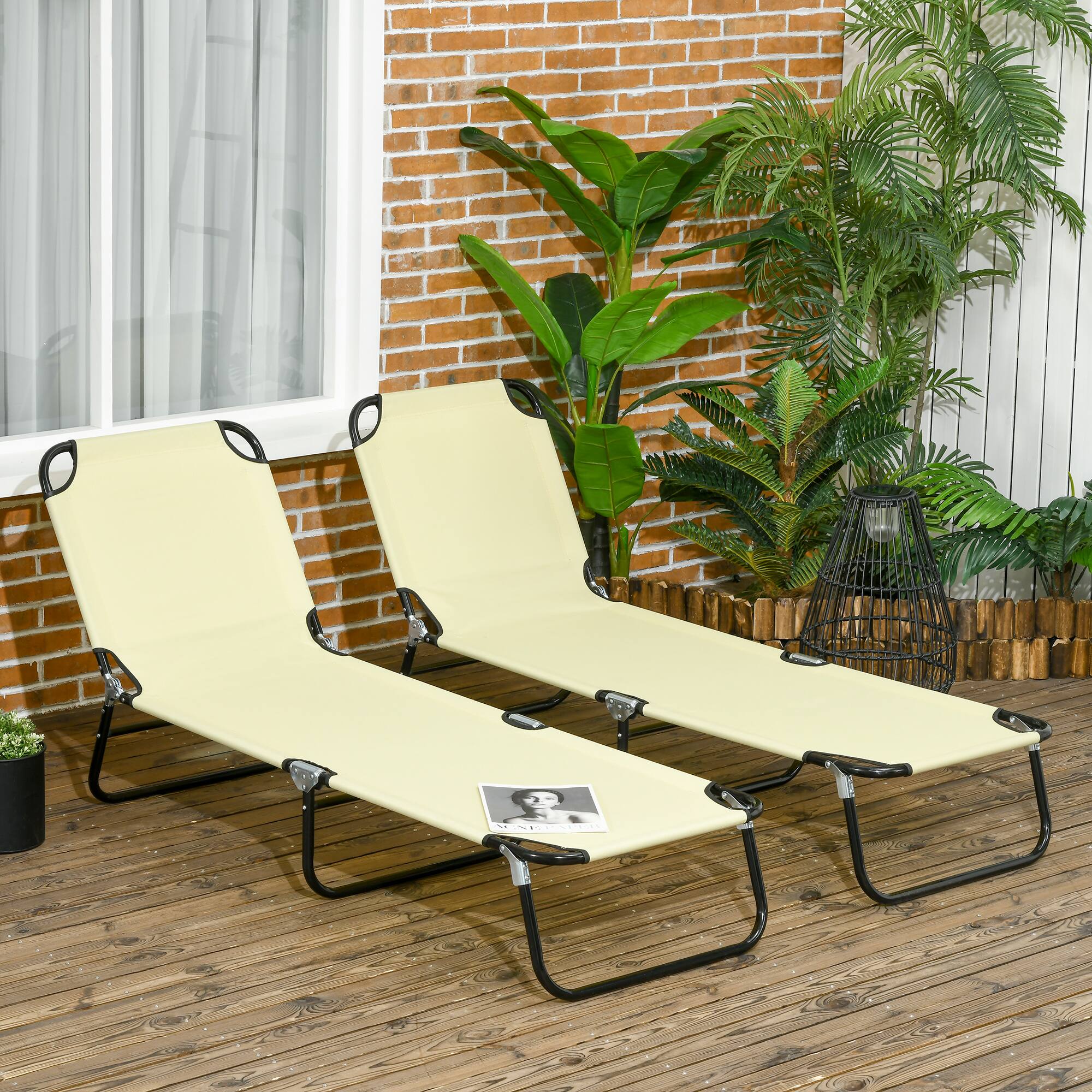 Alt View 1. Outsunny - Piece Folding Chaise Lounge Pool Chairs, Outdoor Sun Tanning Chairs , Steel Frame for Beach, Yard - Beige.