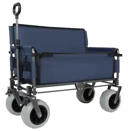 Front. Mondawe - 3-in-1 500lbs Convertible Folding Wagon Utility Carts - Bench Seat w/ 180L Capacity, All-Terrain Wheels - Dark Blue.