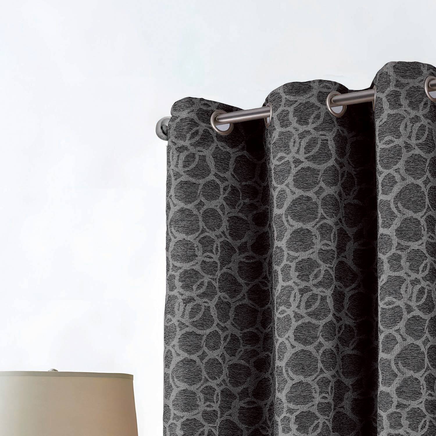 Left. RT Designers Collection - RT Designer Collection Jasper Lurex Jacquard 2 Pack Grommet Curtain Panel 36" x 84" Black - Black.