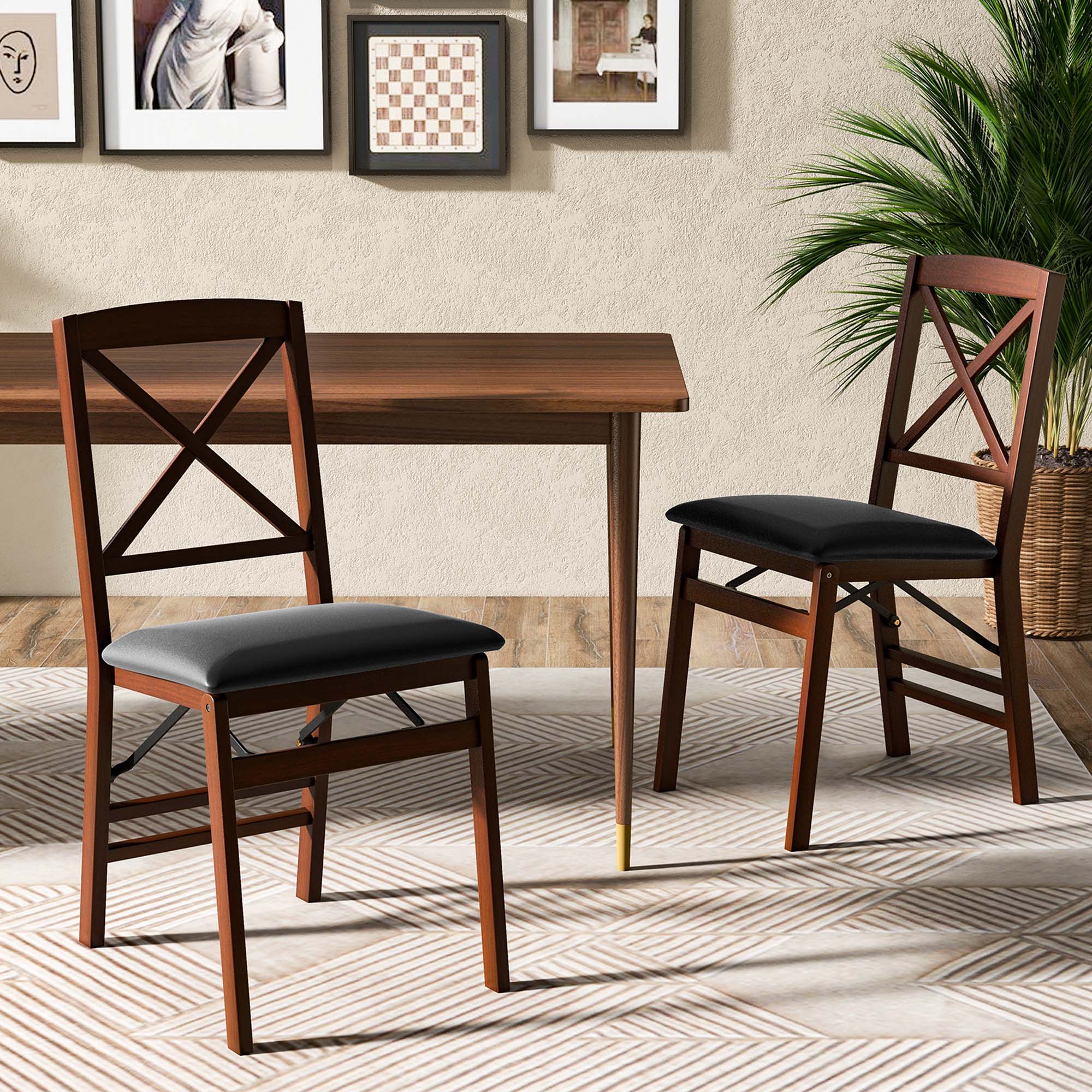 Alt View 1. Costway - Costway 2 Pack Folding Dining Chairs Foldable Chairs with PVC Padded Seat & High Backrest - Black,Brown.