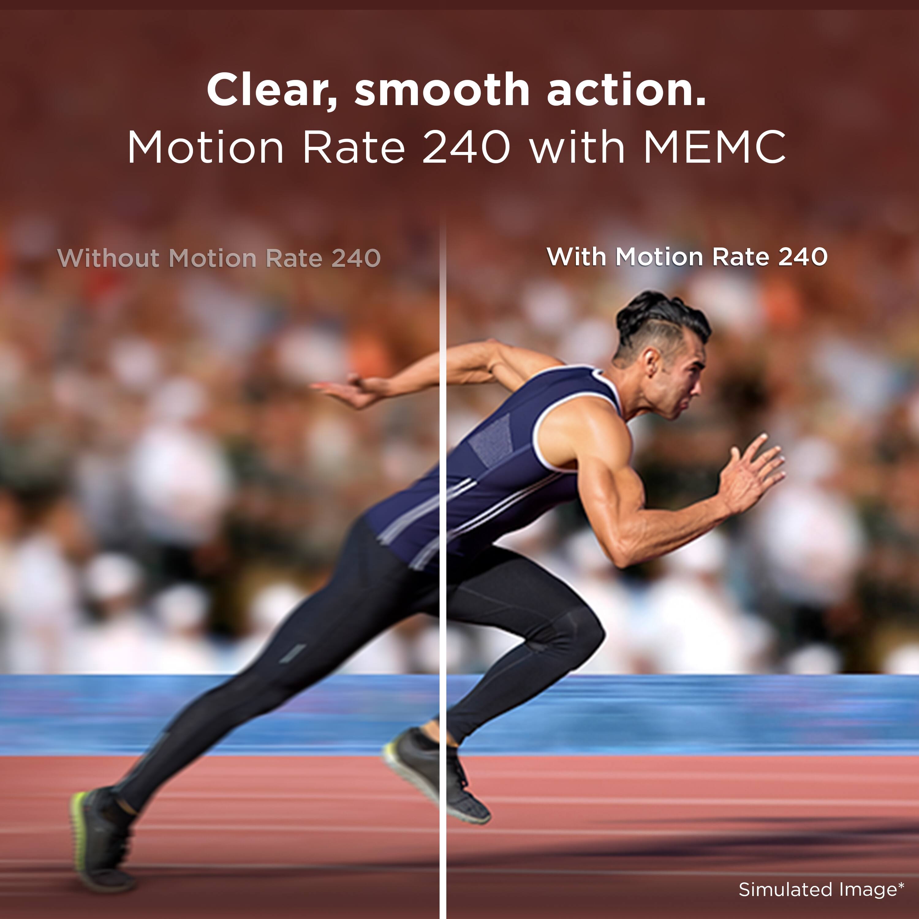Clear, smooth action.  
Motion Rate 240 with MEMC  

Without Motion Rate 240  
With Motion Rate 240  

Simulated Image*