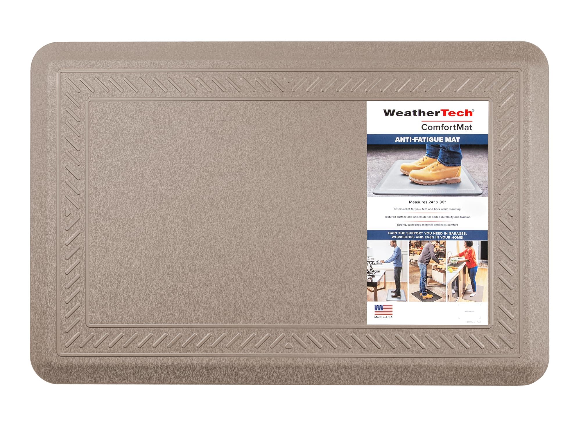 WeatherTech - ComfortMat | 24" x 36" Anti-Fatigue Mat, 3/4" Thick, Slip Resistant, Easy to Clean – Bordered Pattern – - Tan