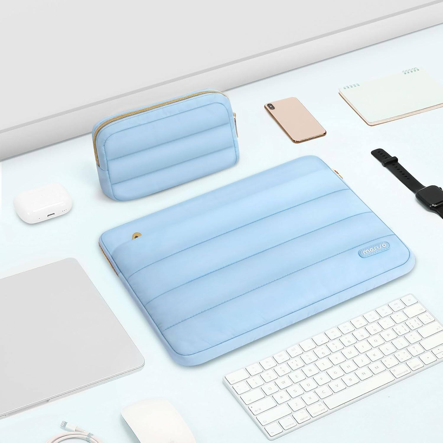 Alt View 1. mosiso - Puffy Laptop Sleeve 13-13.3 inch for MacBook Air 13 13.6 M4 M3 M2 M1/Pro 13/Pro 14, HP Dell ASUS Lenovo - Air Blue.