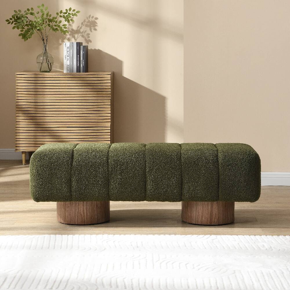 Angle. Ropilly - Ropilly Green Boucle Dining Bench, 49" Upholstered End of Bed Entryway Bench, No Assembly Ottoman, 300 LBS Capacity - Green.