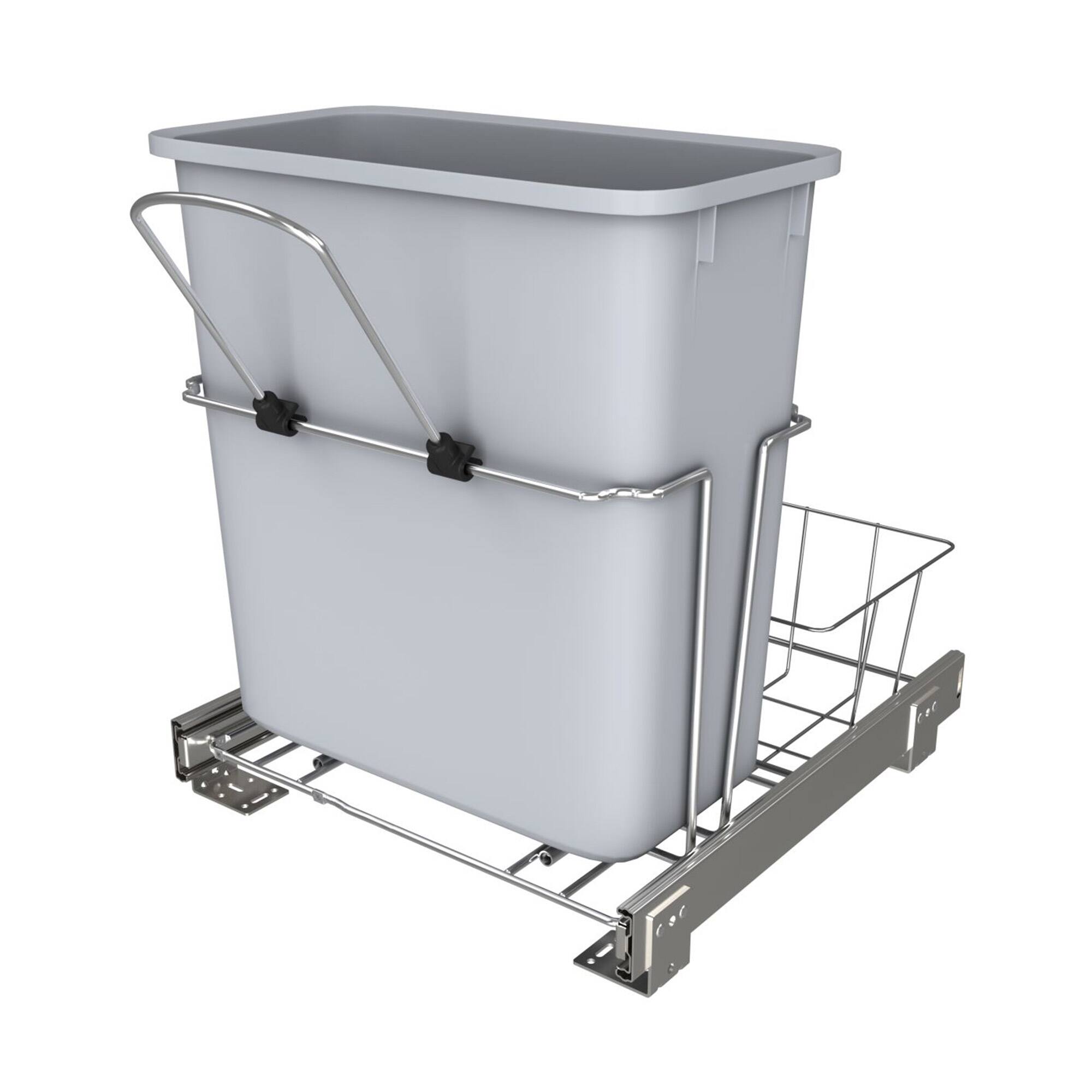 Front. Rev-A-Shelf - Rev-A-Shelf 20 qt. Universal Waste Container with Rear Basket, RUKD-1420RB-1 - Gray.