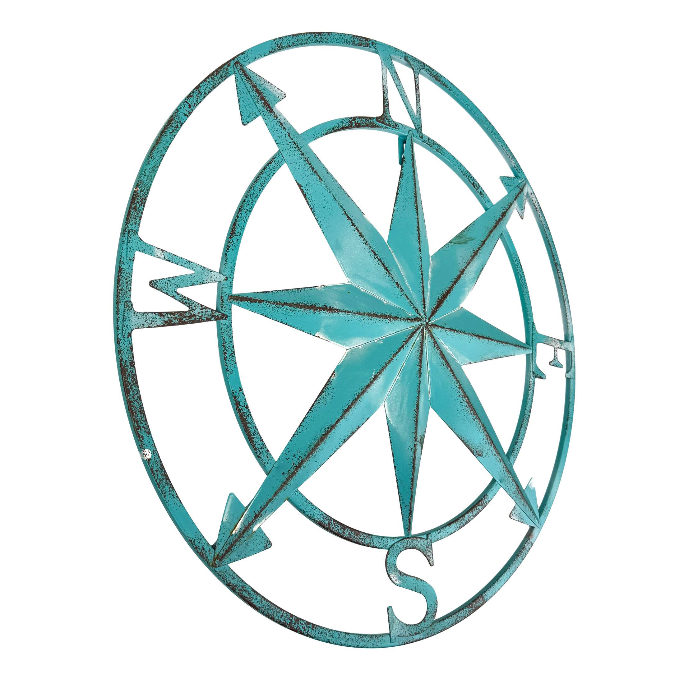 Alt View 1. Zeckos - Aqua Metal Compass Rose Wall Decor 20.25 inch Coastal Nautical Beach Art - Aqua.
