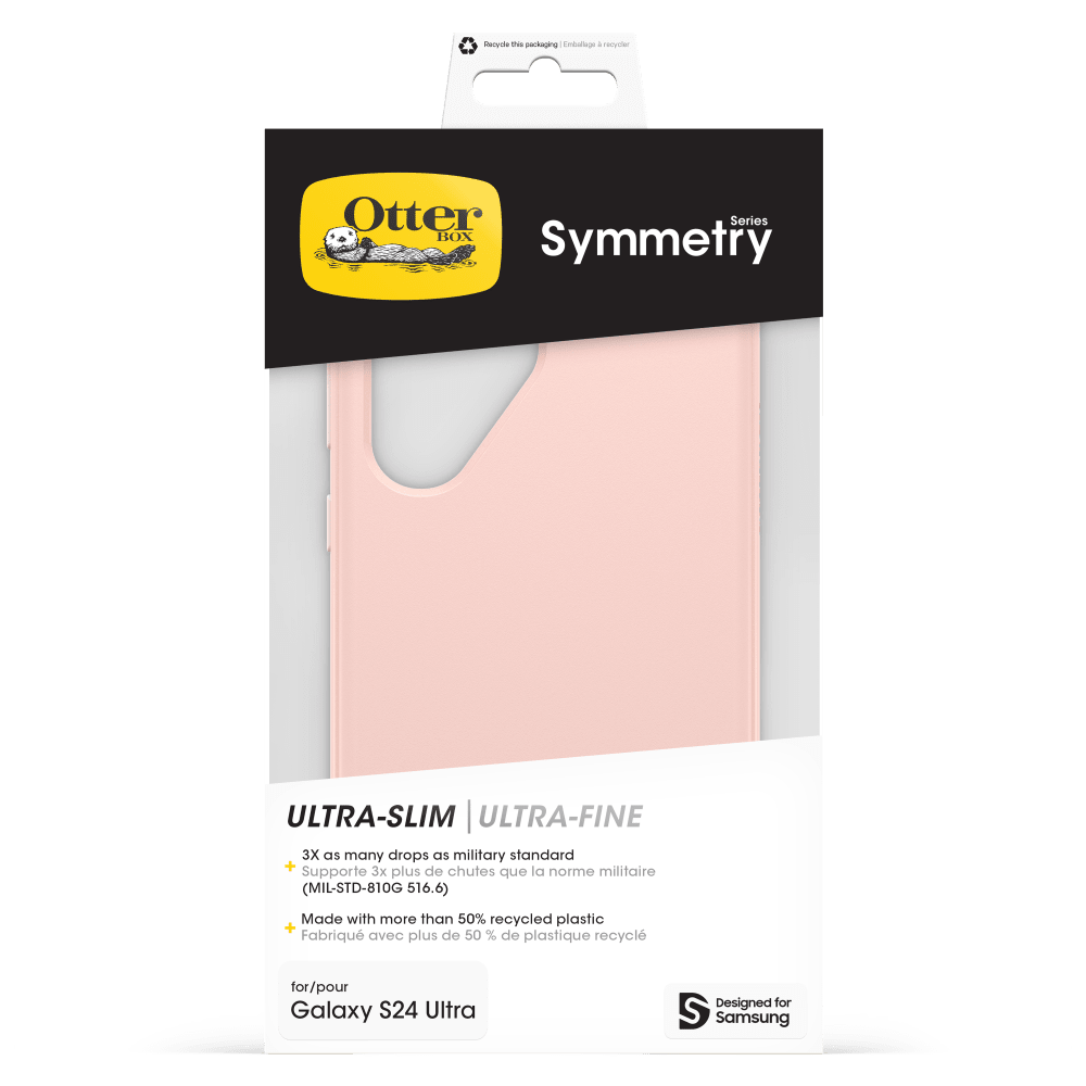 Recycle the packaging - Enballage - recycler

Otter Series BOX Symmetry

ULTRA-SLIM ULTRA-FINE

3X as many drops as military standard + 3x de chutes la militaire Supporte plus que norme (MIL-STD-810G 516.6)

Made with more than 50% recycled plastic + Fabriqué avec plus de 50% de plastique recyclé

for/pour Galaxy S24 Ultra

Designed for Samsung