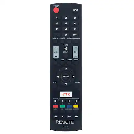 POWER INPUT 1 2 3 4 5 6 7 8 9 0 ENT DISPLAY FREEZE AUDIO FLASHBACK + VOL MUTE x SMART CH | TV USB E-MANU MENU ENTER EXIT RETURN NTFX FAVORITE CH A 1 a FAV APP ee 2 ee C 3 D SLEEP CC VIEW MODE Mu MODE H . /II NN REMOTE LCDTV GJ221-C