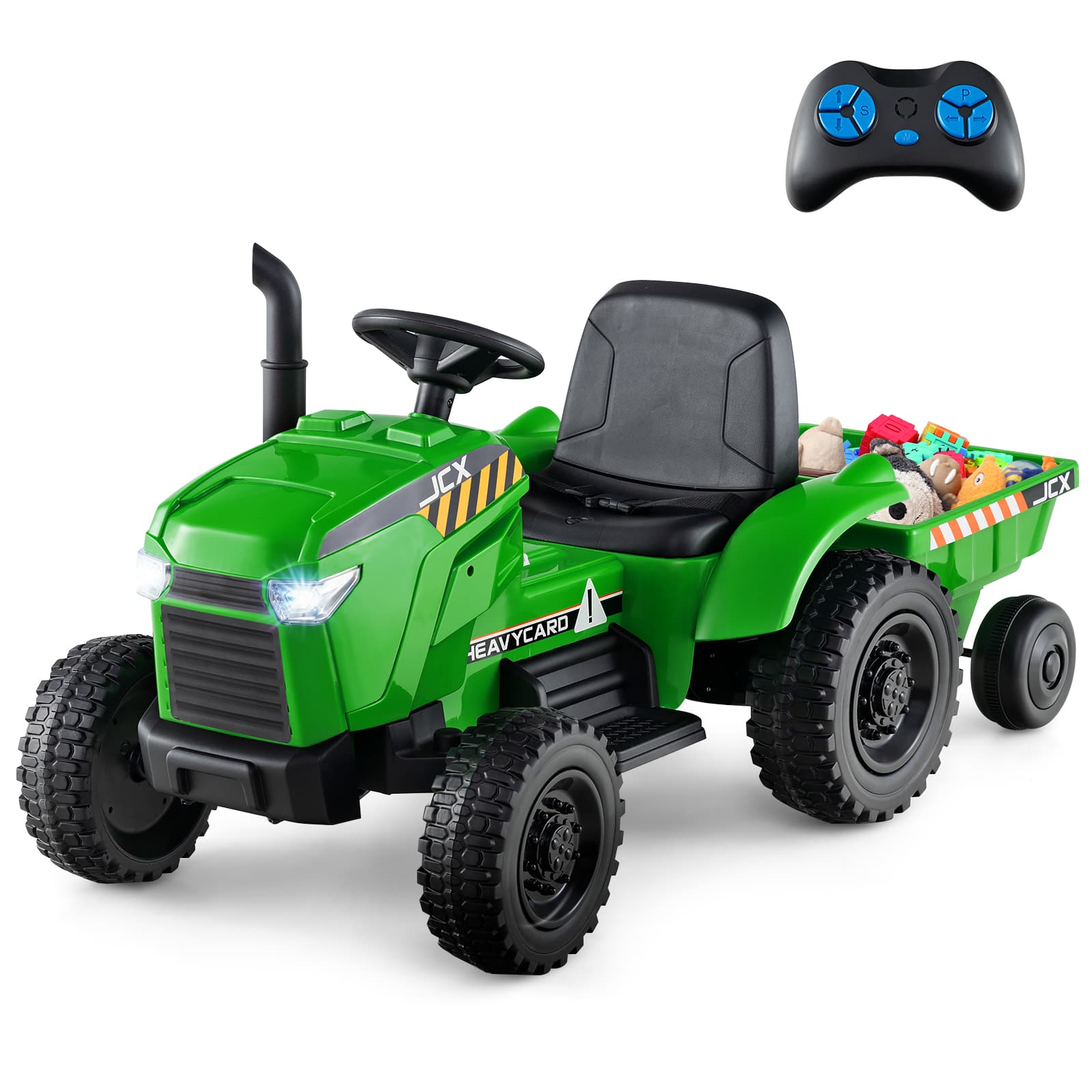 Gymax - 2-in-1 Kids Ride On Tractor 12V Battery Powered Toy Car w/ Remote Control - Green