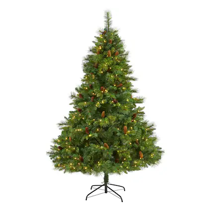 Front. BreeBe - 6’ West Virginia Pine Christmas Tree w/300 LED and Cones - Green.