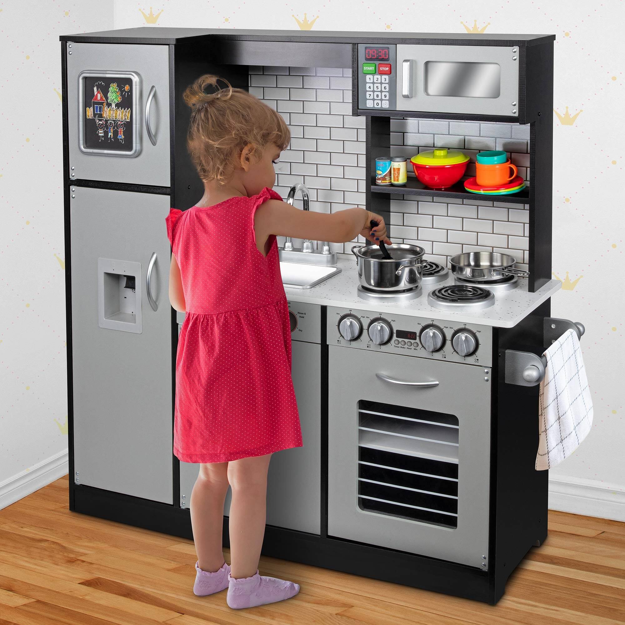 Alt View 8. Lil' Jumbl - Kids Kitchen Set, Wooden Pretend Play Kitchen with Sounds & Accessories - Charcoal - Charcoal.