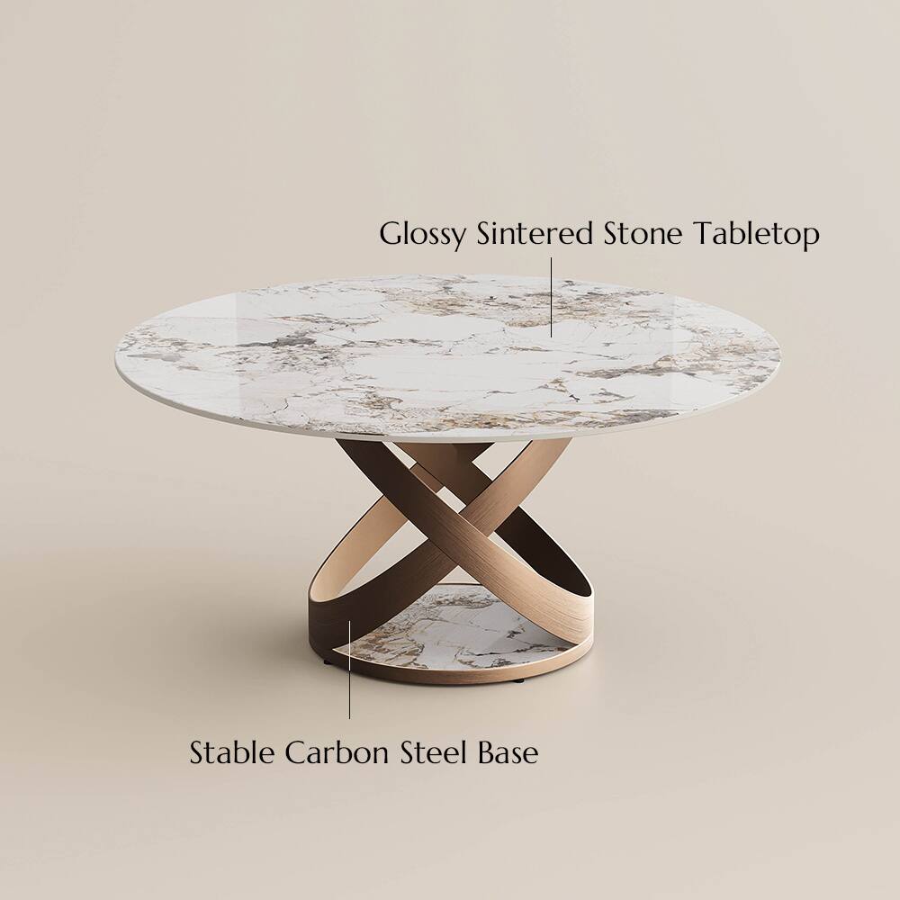 Glossy Sintered Stone Tabletop  
Stable Carbon Steel Base