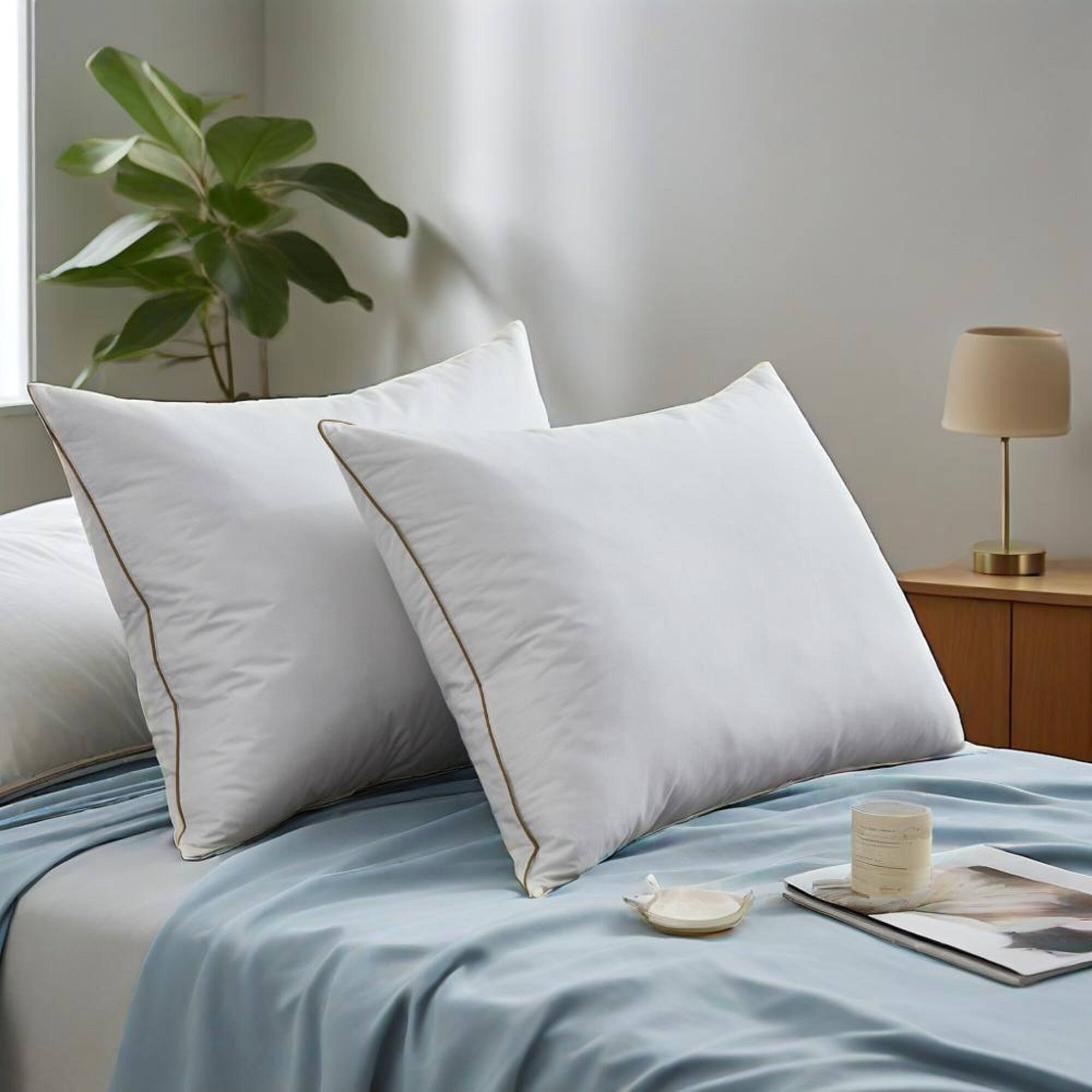 Angle. Peace Nest - Peace Nest 2 Pack Medium Goose Feather Down Bed Pillows with Soft Cotton Cover - White.