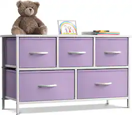 Sorbus - Dresser with 5 Drawers - Storage Chest Organizer Unit with Steel Frame, Wood Top, Easy Pull Fabric Bins Bedroom - Purple