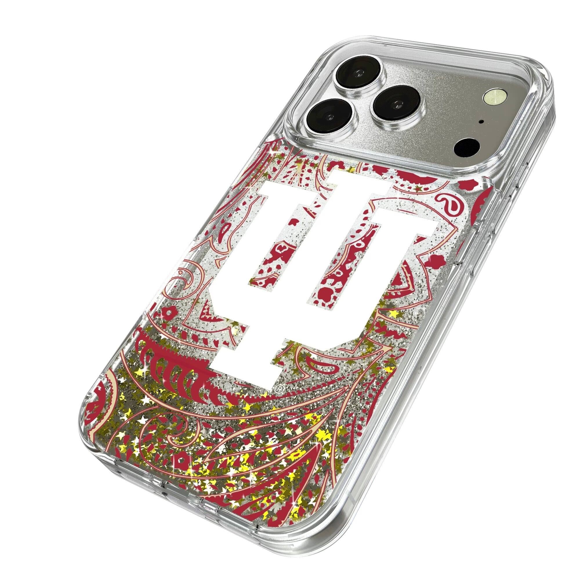 Alt View 1. Keyscaper - Indiana Hoosiers iPhone Glitter Paisley Design Case - 15 Pro - Multicolor.