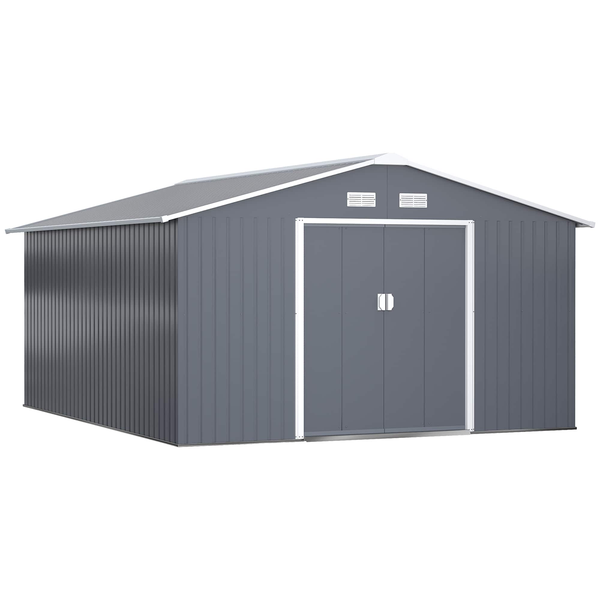 Front. Outsunny - 11' x 13' Outdoor Storage Shed, Garden Tool Metal Shed with Foundation Kit, Double Lockable Door.