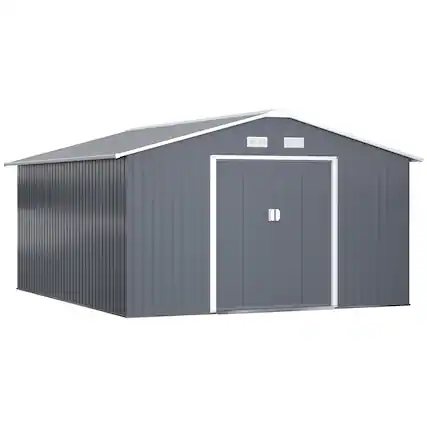 Front. Outsunny - 11' x 13' Outdoor Storage Shed, Garden Tool Metal Shed with Foundation Kit, Double Lockable Door.