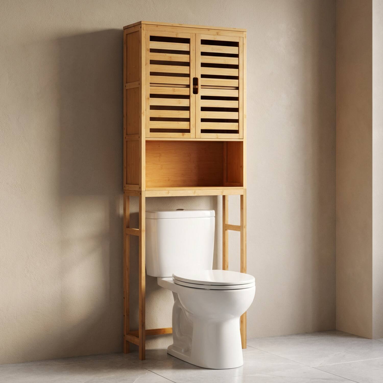 Front. Hivvago - Bamboo Over-Toilet Bathroom Organizer with Customizable Adjustable Shelves - Natural.