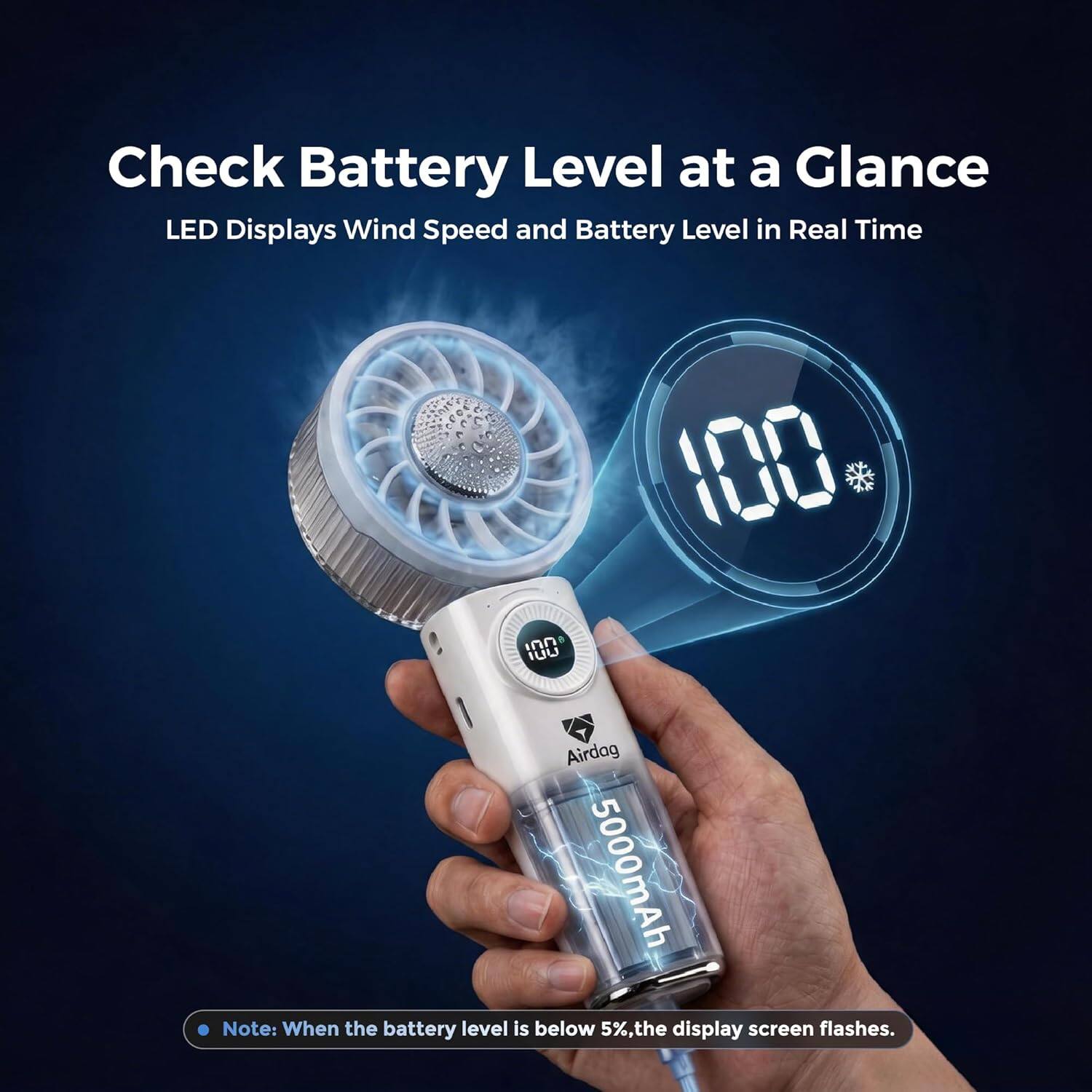 Airdog F200 Handheld Fan with Cooling, Portable Fan 100 Speeds
