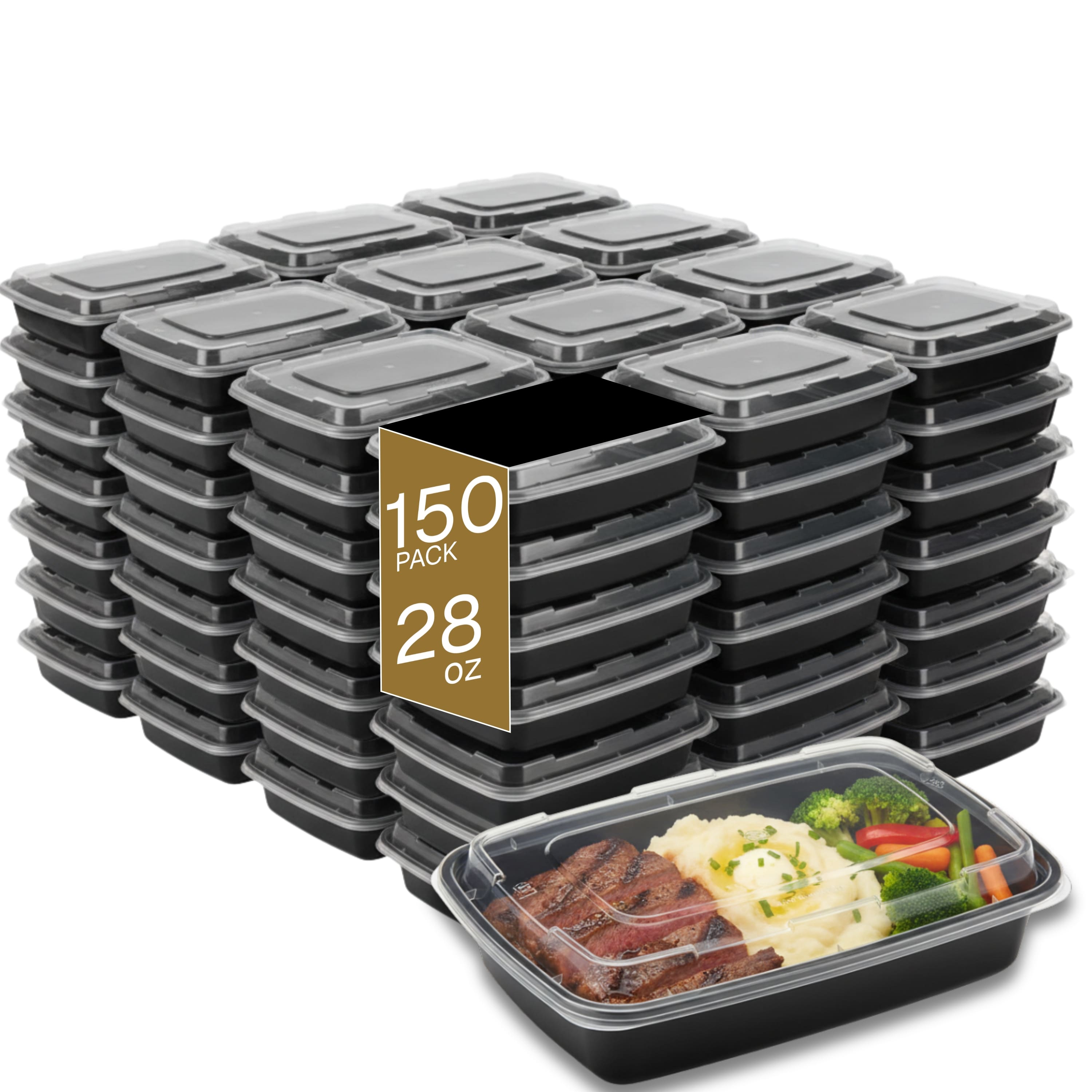 Eco Harmony Products - Microwaveable Container (Rectangular) with Lid, 28oz, 150-Pack - Black