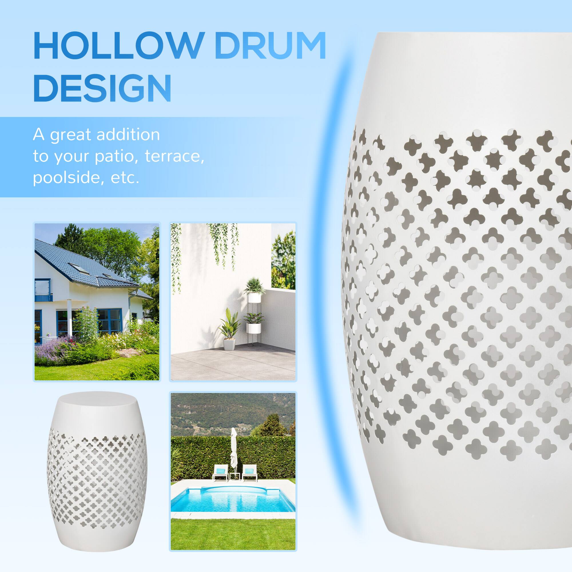 HOLLOW DRUM DESIGN
A great addition to your patio, terrace, poolside, etc.