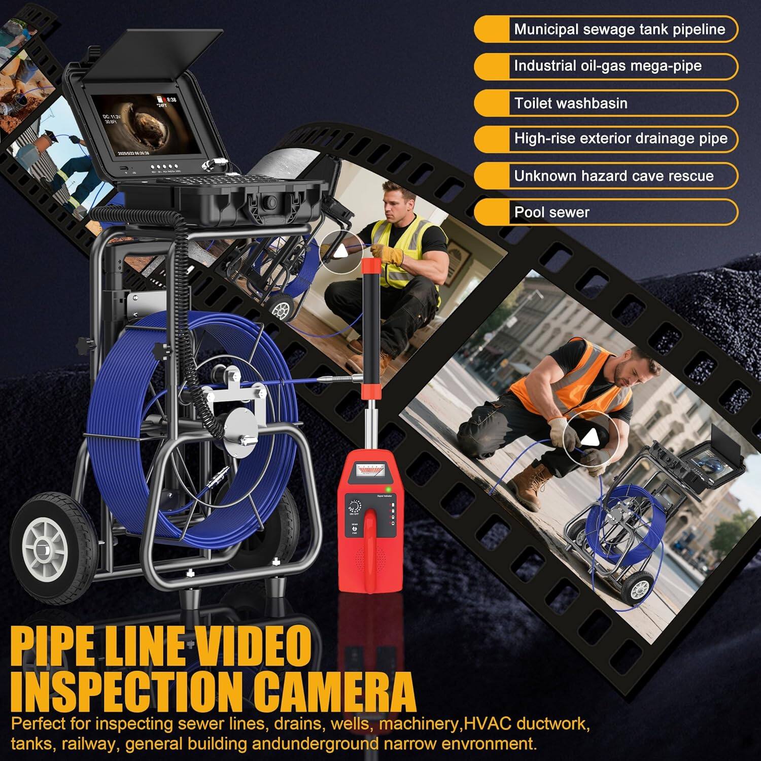 Alt View 4. Aukfa - Sewer Camera with Locator - 10" HD Endoscope, Self-Leveling, IP68, 200Ft 7MM Cable, DVR.