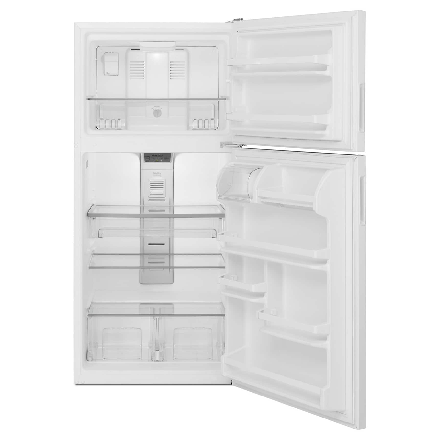 Angle. Maytag - 18 Cu. Ft. Wide Top Freezer Refrigerator with PowerCold Feature and BrightSeries LED Lighting - White.