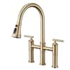 Front. Boyel Living - Double Handle Bridge Pull-Down Kitchen Faucet with 3-Spray Patterns and 360 Degrees Rotation Spout - Brushed Gold.