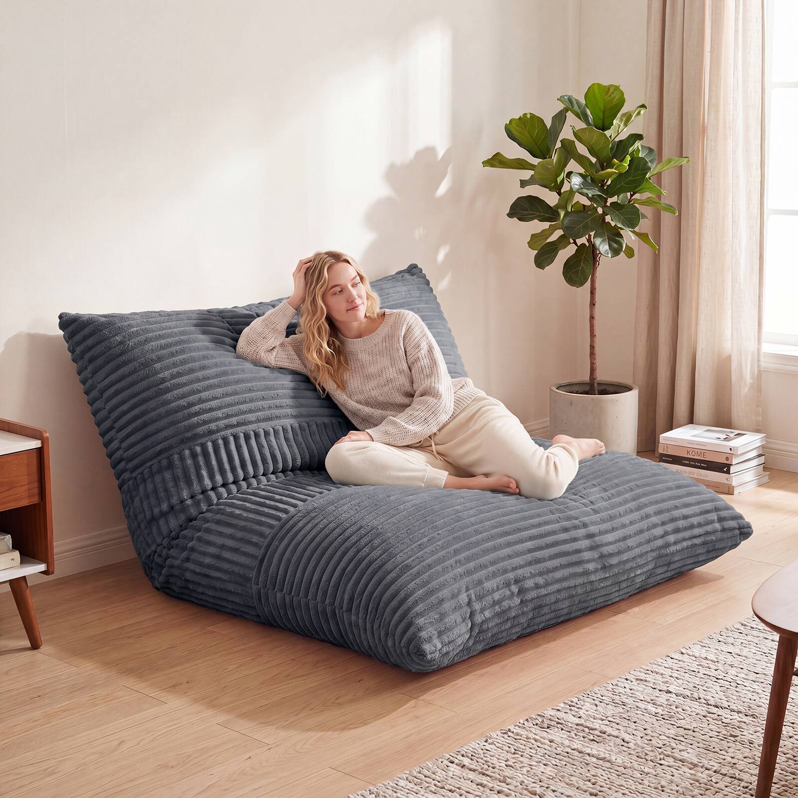 Alt View 3. Costway - Costway 3-in-1 Bean Bag Chair with Soft Crushed Sponge Comfy Corduroy Fabric Zippered Cover - Gray.