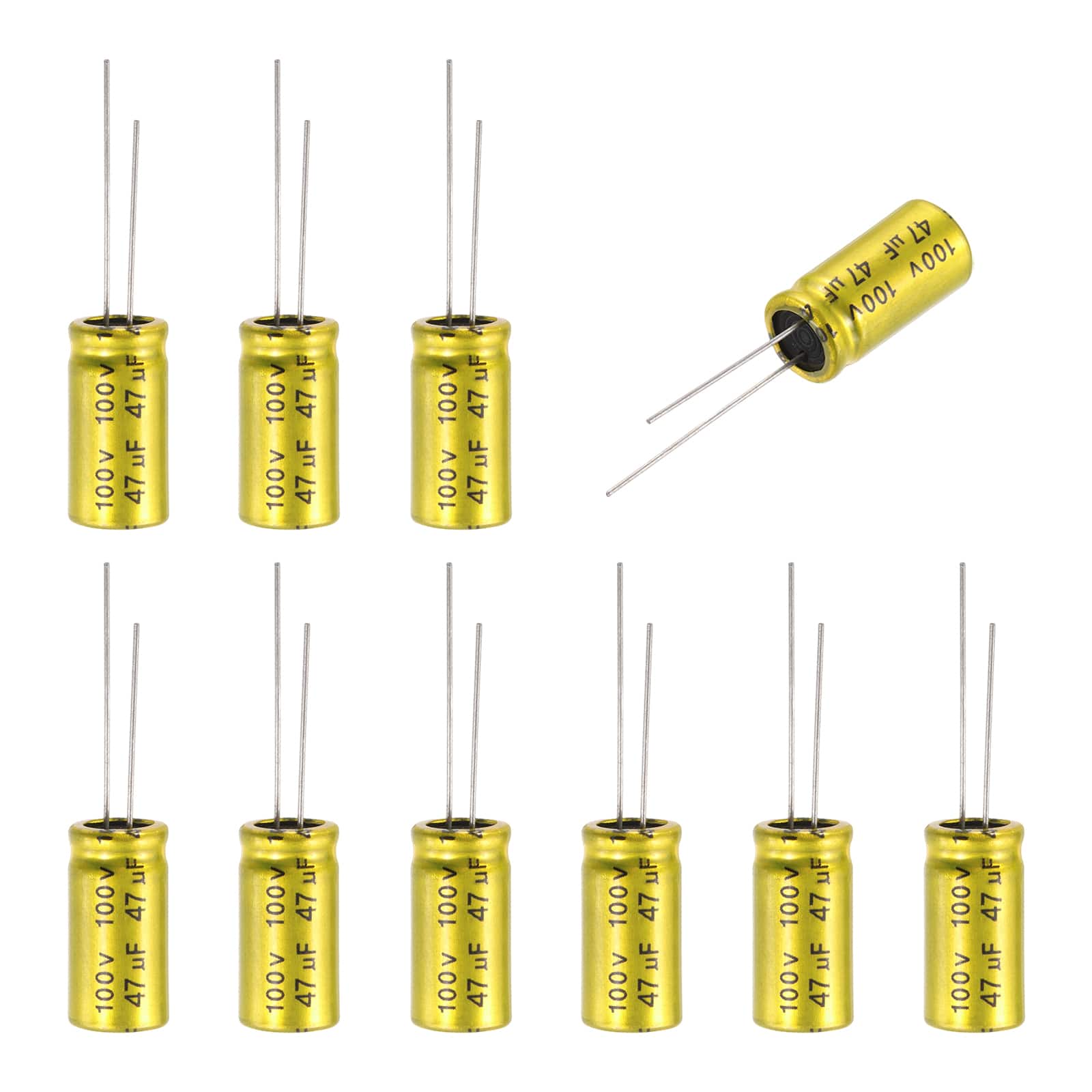 Unique Bargains - 47uF 100V Non-Polarized Electrolytic Capacitor, 10x20mm Aluminum Audio Cap, for DIY Tweeter, 10pcs - Gold price history on PriceWatchPro