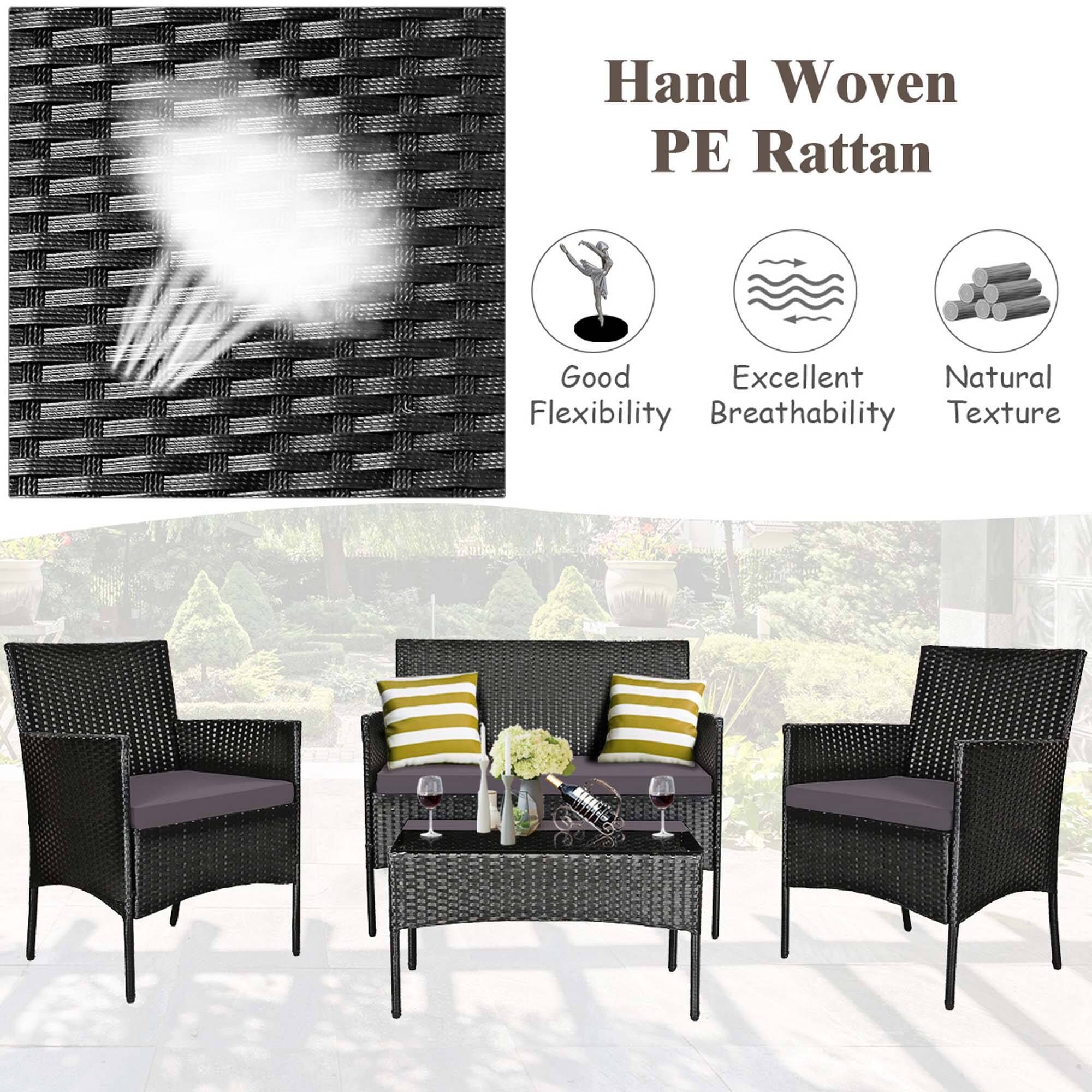Hand Woven PE Rattan is a type of woven furniture made from natural materials. It is known for its good quality, excellent flexibility, and breathability. The texture of the woven material is also a notable feature, making it a popular choice for outdoor furniture and decor.