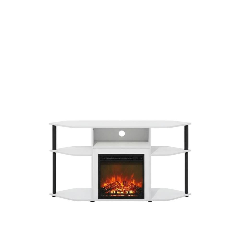 Alt View 3. FurniFact - White open storage corner fireplace TV stand, 55-inch screens, solid wood - White.