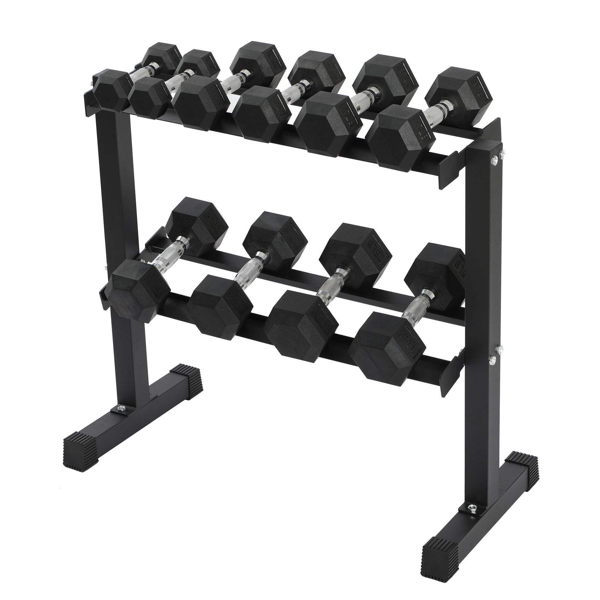 Alt View 3. HolaHatha - HolaHatha 150 Pound Rubber Encased Dumbbell Strength Training Weight Set w/ Rack - Black.