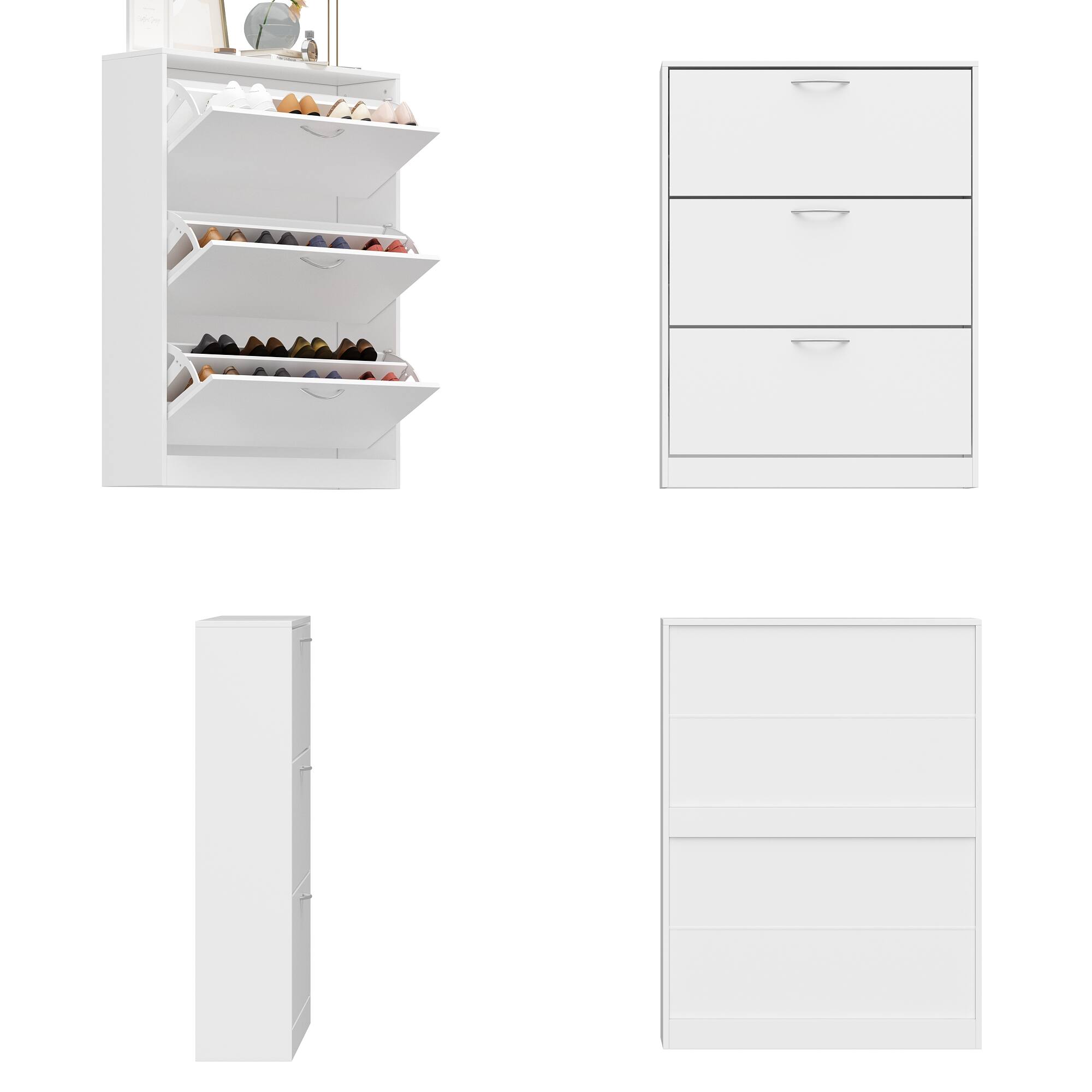 Angle. Famapy - Famapy Vertical 3 - Tier Entryway Organizer Flip - Down Shoe Cabinet with Adjustable Shelves - White.