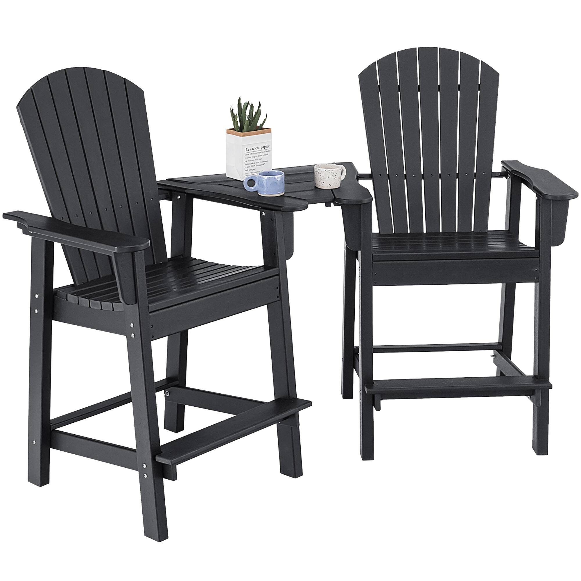 Alt View 5. Gymax - Gymax 2PCS HDPE Tall Adirondack Chair Barstools Connecting Tray Yard Footstool Black - Black.