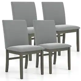 Costway - Upholstered Dining Chairs Set of 4 with Rubber Wood Legs Padded Seat & High Back - Gray