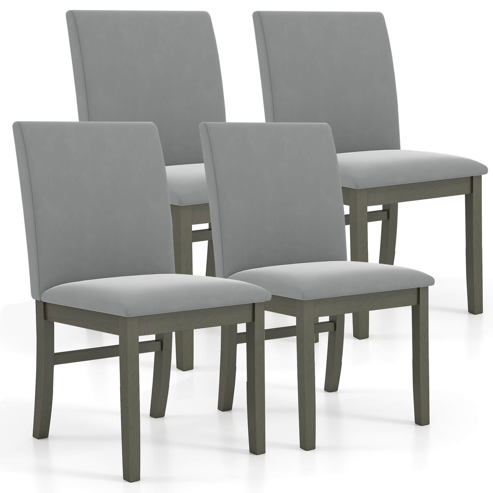 Front. Costway - Costway Upholstered Dining Chairs Set of 4 with Rubber Wood Legs Padded Seat & High Back - Grey.