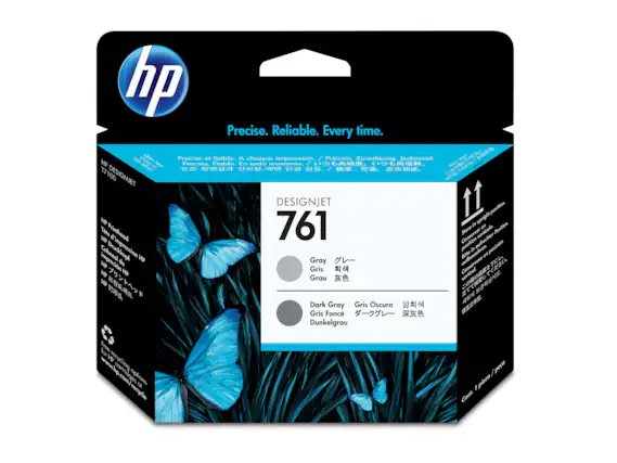 hp Precise. Reliable. Every time.
Open Preciso de fiable. A chaque impression. / Przise. Zuverlässig. Jedesmal.
HP Hier hero Precisa Fiable. En todo momento.
DESIGNJET
761
Gray
Gris
Grau
Dark Gray
Gris Oscuro
Gris Foncé
Dunkelgrau
Free for HP recycling www.hp.com/recycle cartridges options at
pea 1 pieza Cont.