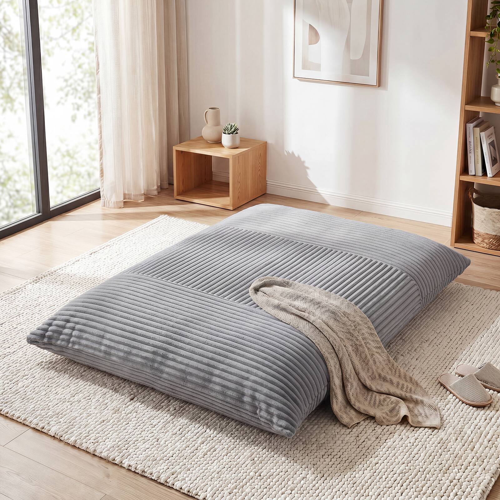 Alt View 4. Costway - Costway 3-in-1 Bean Bag Chair with Soft Crushed Sponge Comfy Corduroy Fabric Zippered Cover - Light Gray.