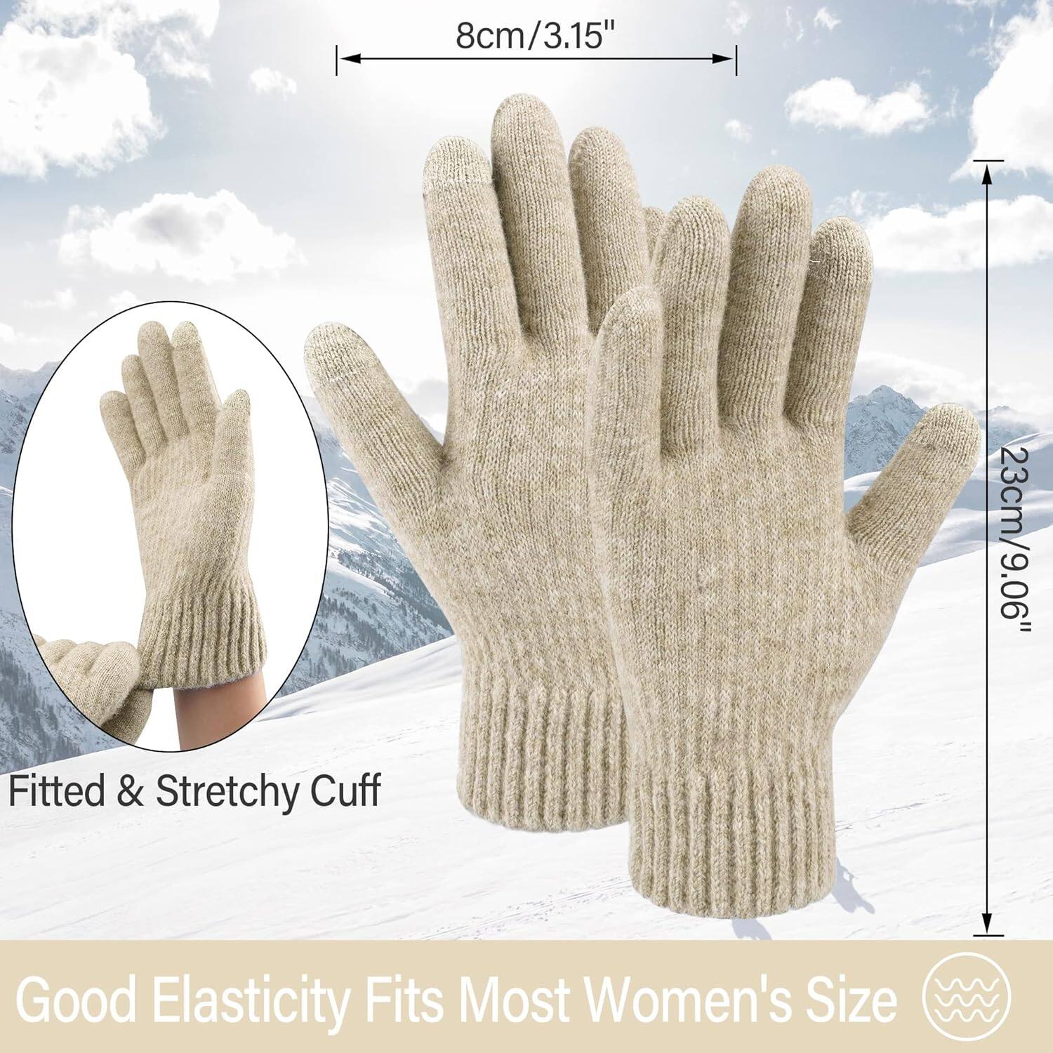 8cm/3.15"  
23cm/9.06"  
Fitted & Stretchy Cuff  
Good Elasticity Fits Most Women's Size