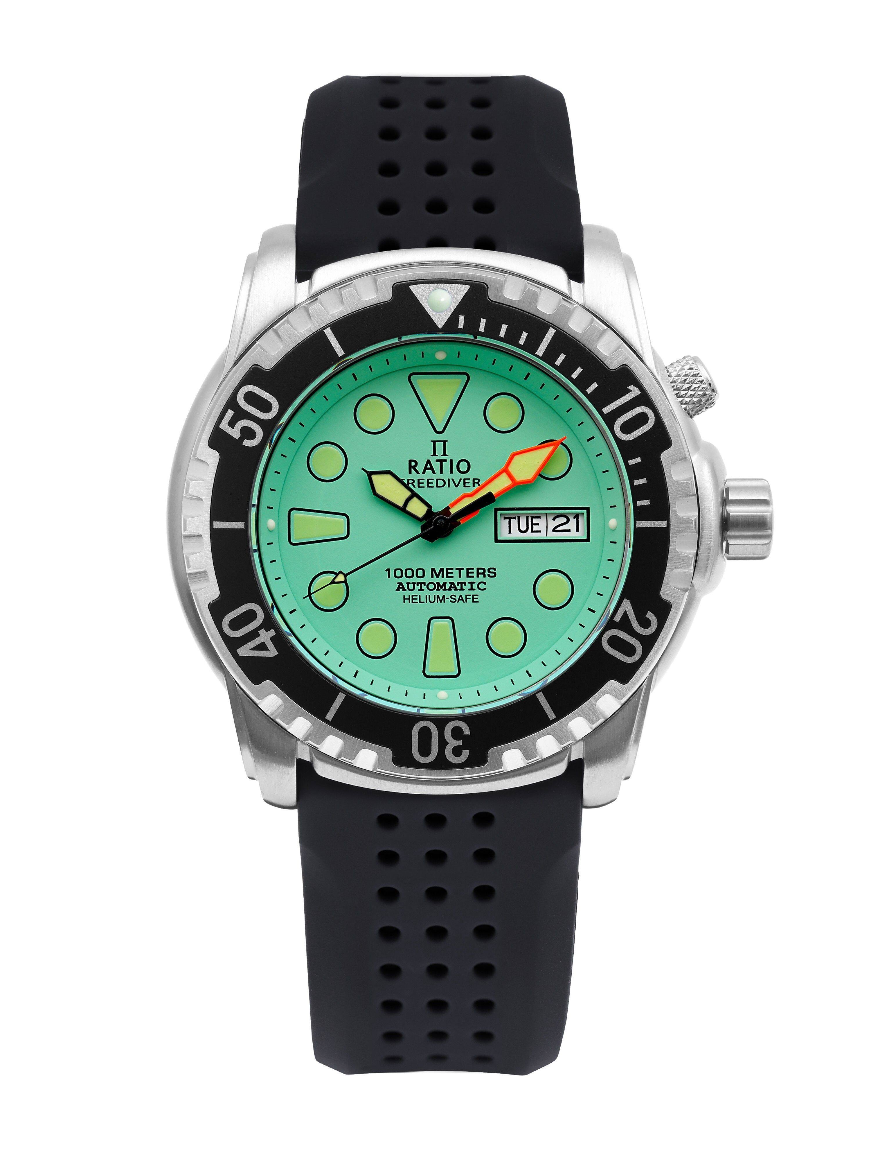 50 RATIO DIVER 10 TUE 21 40 1000 METERS AUTOMATIC HELIUM-SAFE 30 20
