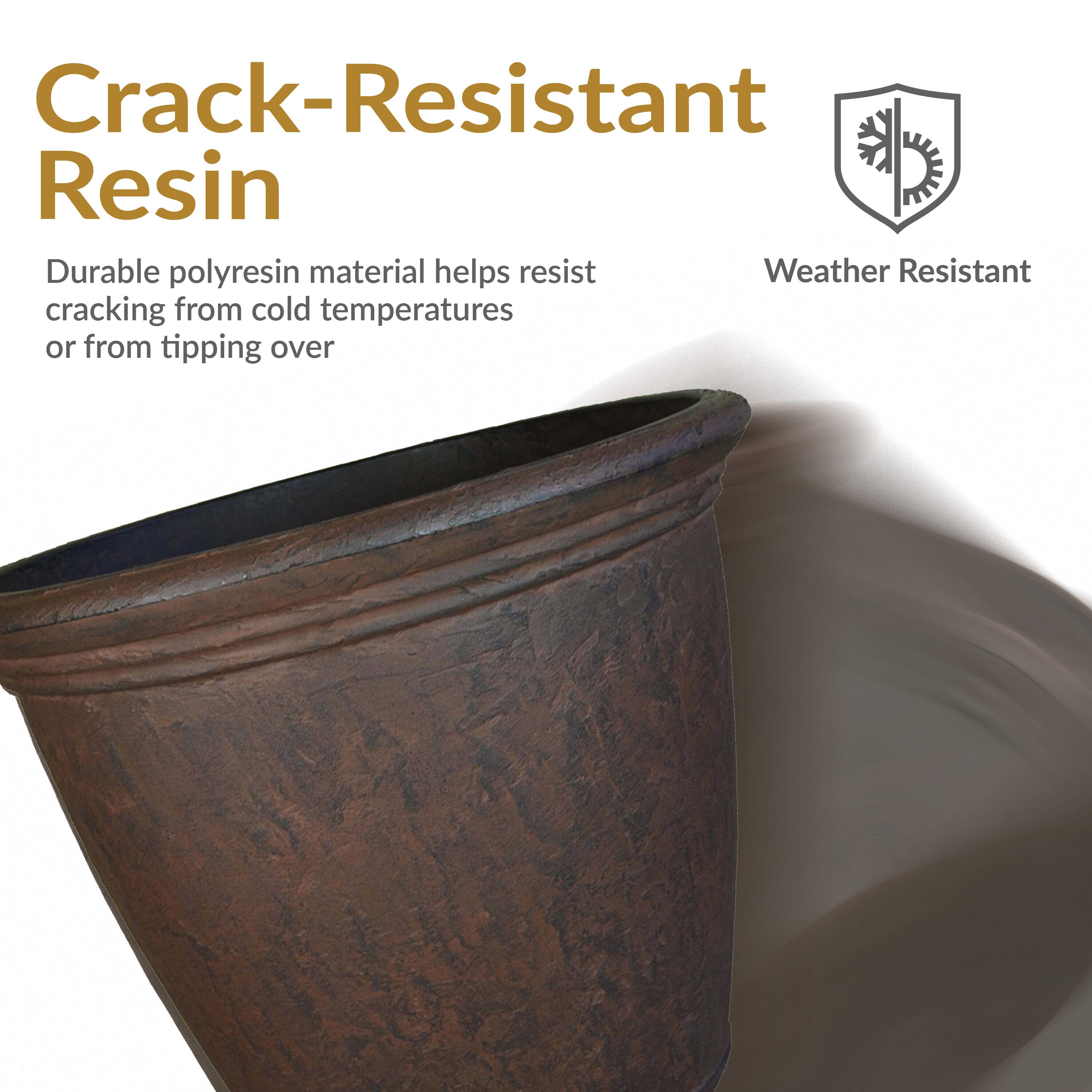 Crack-Resistant Resin

Durable polyresin material helps resist cracking from cold temperatures or from tipping over

Weather Resistant
