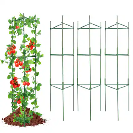 Front. VEVOR - 6 Packs Tomato Cages for Garden, 48 inch Tomato Trellis Plant Stakes Support, Stackable Tall Plant Support Cage - Green.