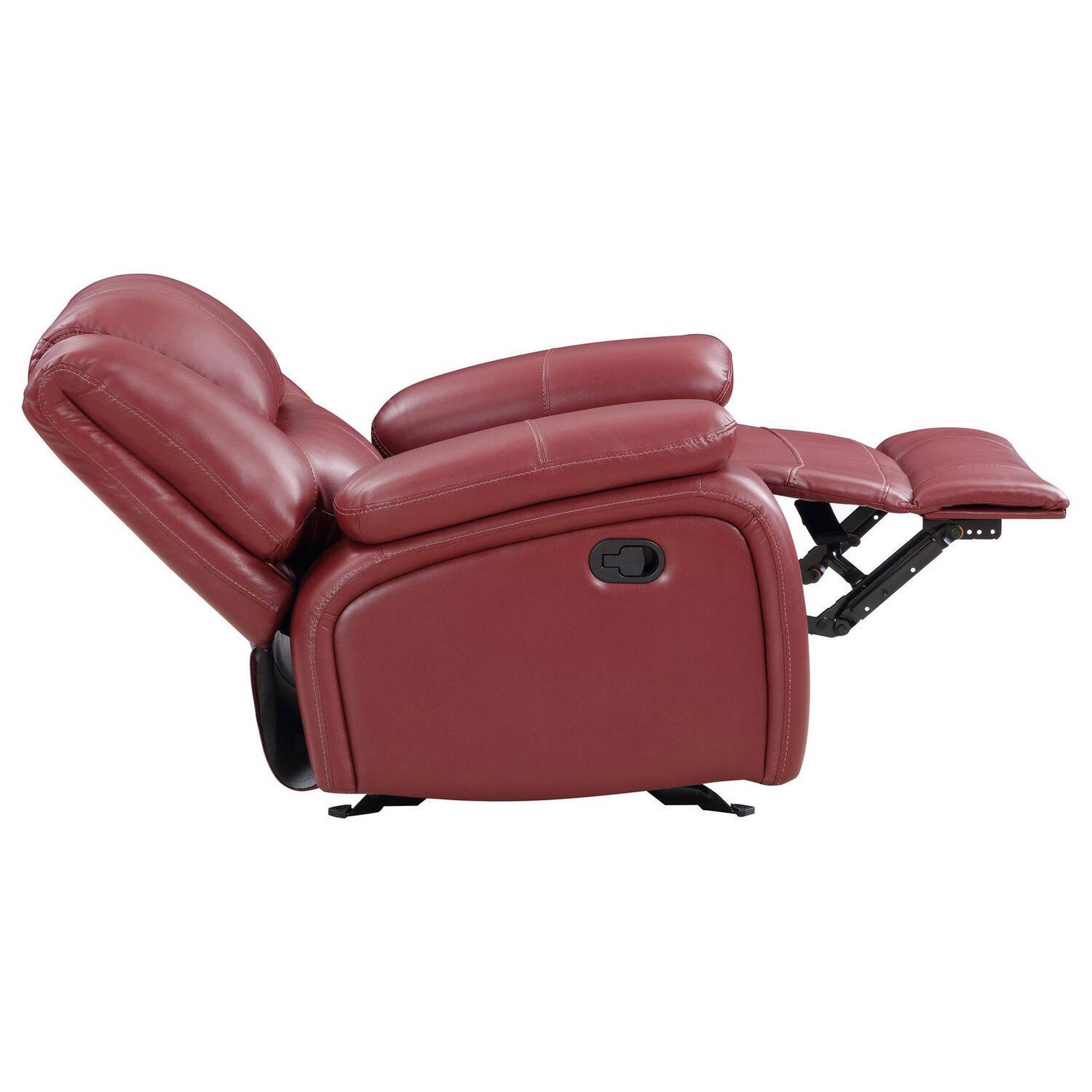 Left. Manhattan Lane - Mila 38 Inch Manual Recliner Accent Sofa Chair,  Faux Leather, Wood - Red, Black.