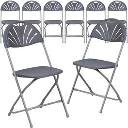 Emma + Oliver - 8 Pack Wedding/Event Stackable Fan Back Plastic Folding Chair - Charcoal