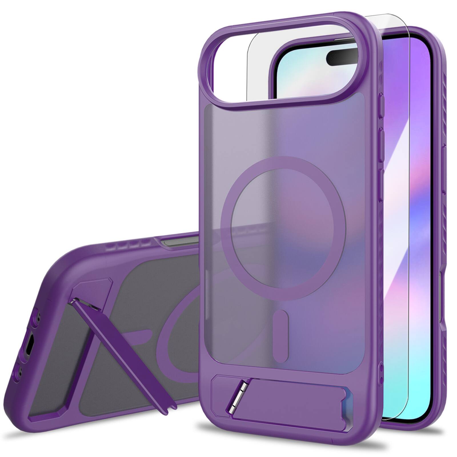 Front. Dteck - for Apple iPhone Air Translucent Matte Case,Shockproof Stand Slim Mag Safe Cover with Glass Screen Protector - Darkpurple.