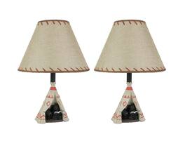 Things2Die4 - Set of 2 Resin Mama Bear Reading Book To Cub in Teepee Tent Table Lamp Home - Brown