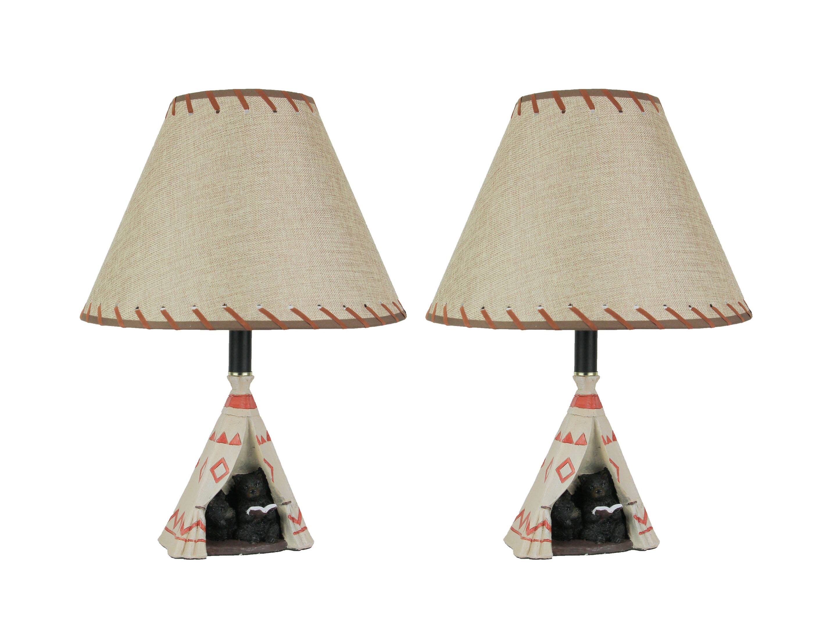 Front. Things2Die4 - Set of 2 Resin Mama Bear Reading Book To Cub in Teepee Tent Table Lamp Home - Brown.