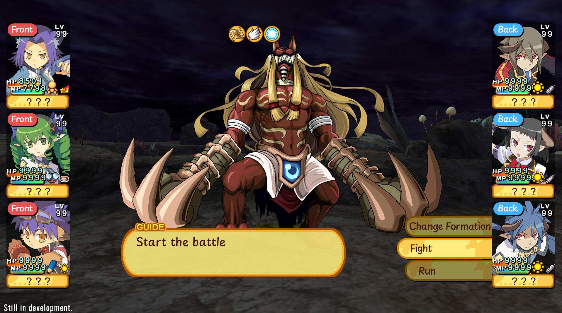 Front LV 99 HP 850-1 MP 7798 ?.?.? ? ? ? HP 9999 MP 9999 ?.?.? ? ? ? Front LV 99 Back LV 99 HP 9999 9 9 9 MP 9999 9 9 9 ?.?.? ? ? ? Front LV 99 HP 9999 9 MP MP9999 9 9 ? ? ? Front LV 99 HP 9999 9 MP 9999 9 ? ? ? Still in development.